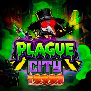 Tampilan visual slot Plague City dengan nuansa neon dan atmosfer kota yang mencekam